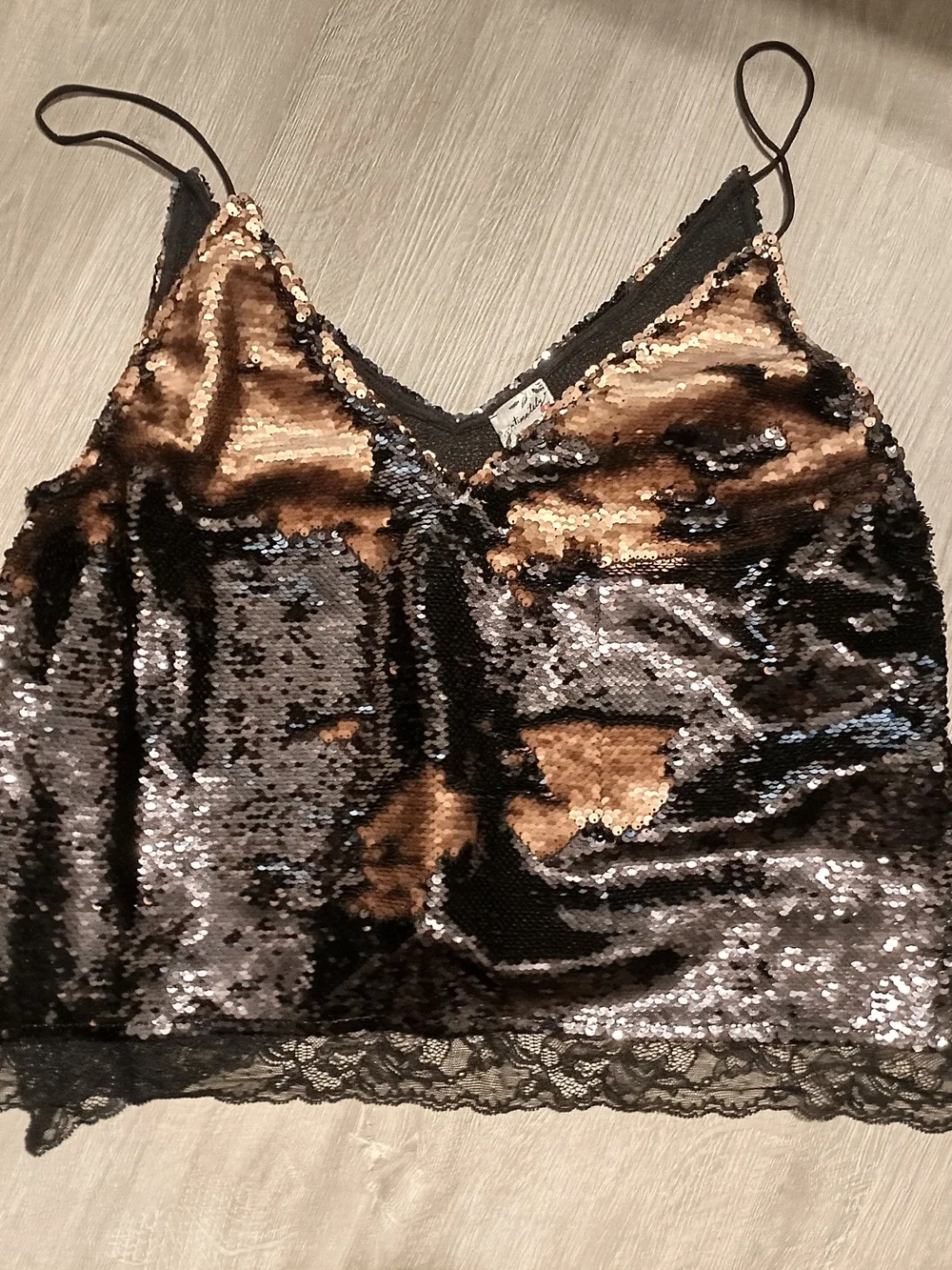 Free People Black and Bronze Swingin Sequin Top